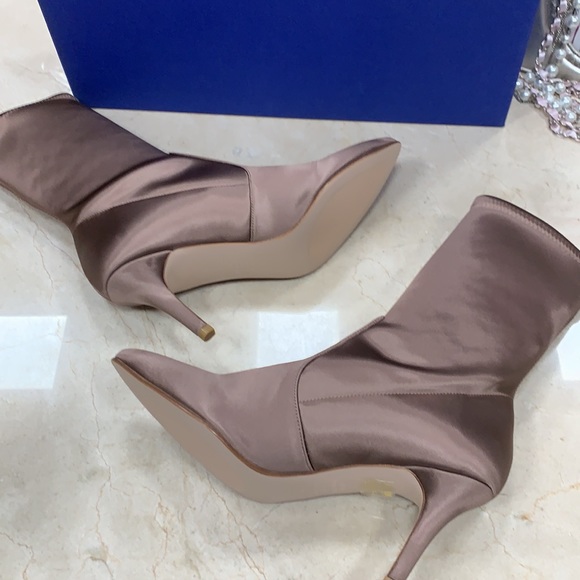 STUART WEITZMAN SATIN STRETCHY BOOTS IN OLD ROSE MADE IN SPAIN - Picture 6 of 11